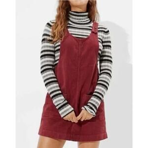American Eagle AE Burgundy Corduroy Overall Dress Y2K Fall Jumper Med NWT (r26)